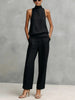 Clara | Damen Baumwoll Ärmellose High-Neck Top Hose Set