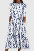 Amelie | Damen Baumwolle A-Linie Blumen Rundhals Midi-Kleid
