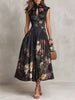 Johanna | Damen Blumen-Satin Midi-Kleid mit Schlüsselloch-Ausschnitt A-Linie