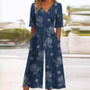 Annika | Damen Boho Blumenmuster V-Ausschnitt Halbarm Jumpsuit