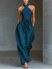 Annika | Damen Cross-Halter Leinen Jumpsuit mit weitem Bein
