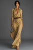 Johanna | Damen Leinen Wickel Langarm Maxi Kleid
