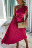 Mia | Damen One-Shoulder Plissee Maxi Kleid mit Blumendetail