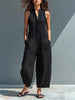 Annika | Damen Ärmellose Button-Up Jumpsuit mit Stehkragen