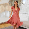 Leonie | Damen Satin Midi Kleid Tiefem V-Ausschnitt Flatterärmel